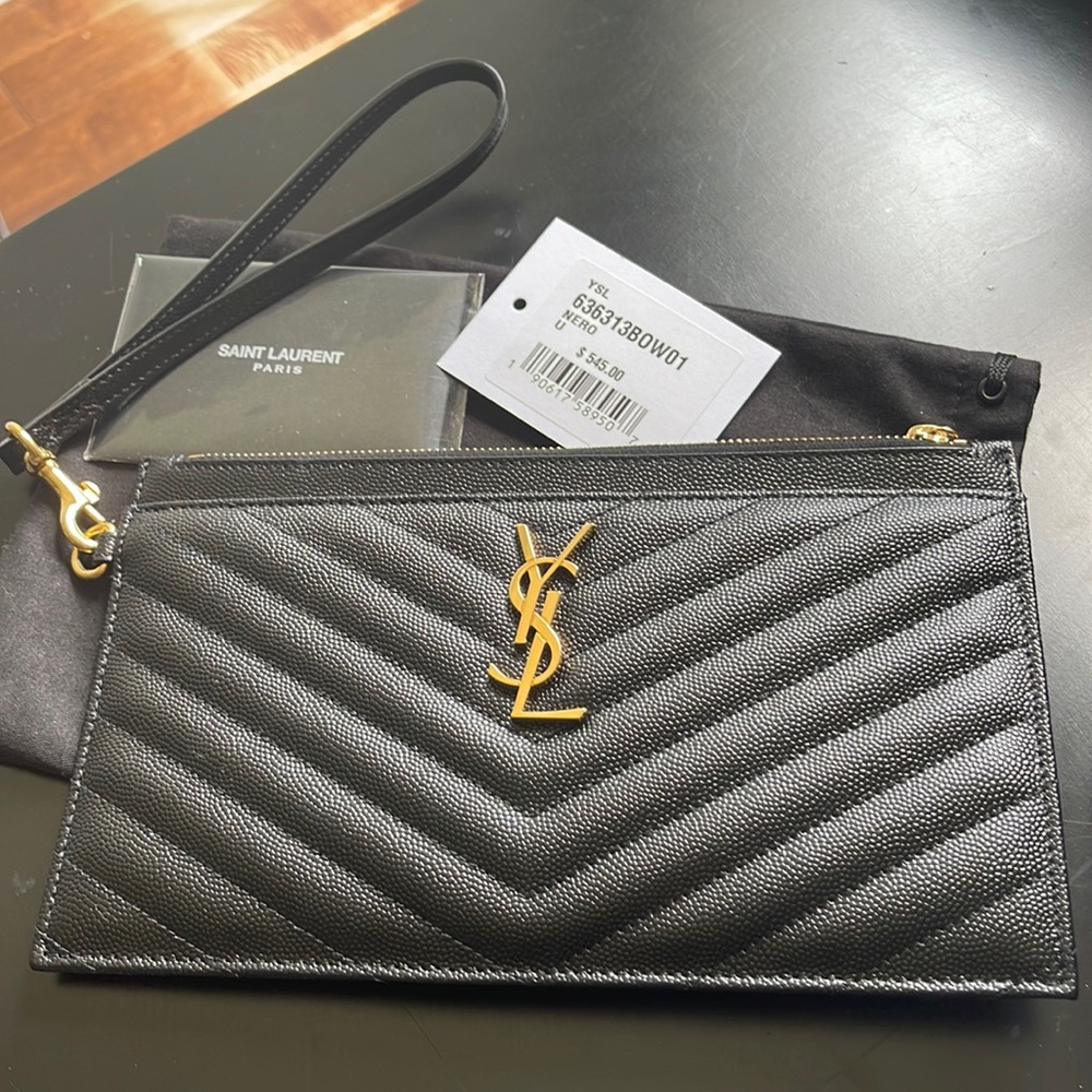 YSL POUCH MONGRAMME LARGE ZIPPED POUCH IN GRAIN DE POUDRE EMBOSSED LEATHER